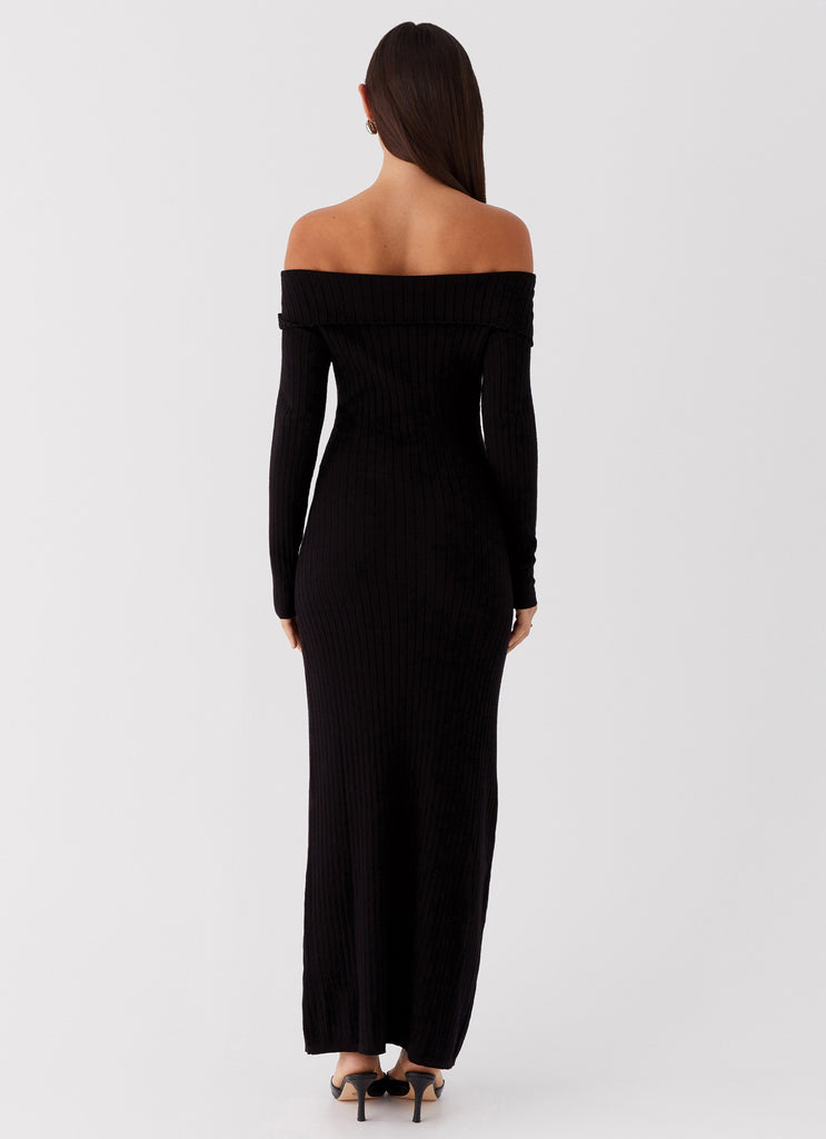 Womens Lahey Knit Maxi Dress in the colour Black in front of a light grey background