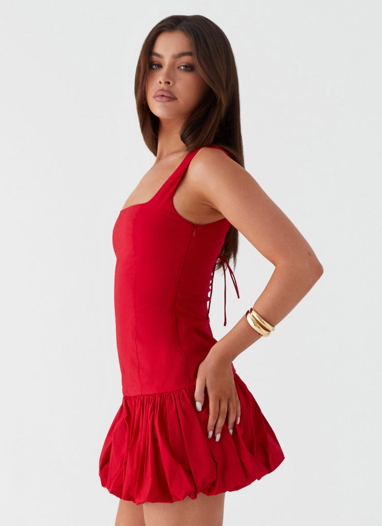 Womens Lexy Mini Dress in the colour Red in front of a light grey background