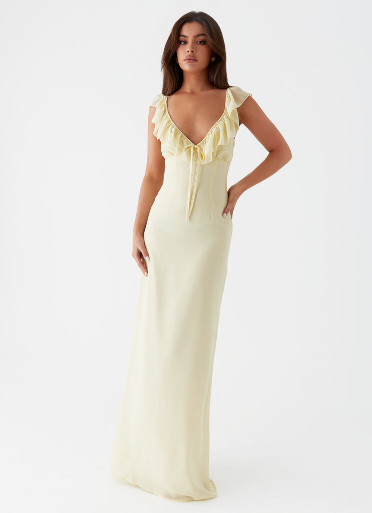 Womens Silvie Maxi Dress in the colour Yellow in front of a light grey background