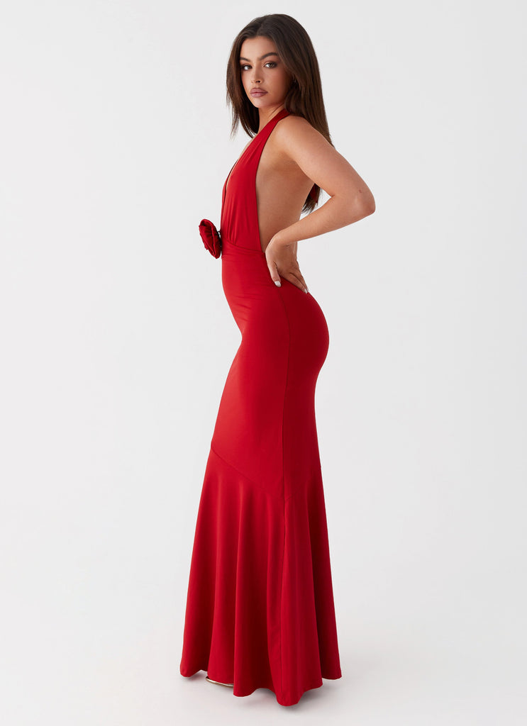 Womens Eliza Rose Maxi Dress in the colour Red in front of a light grey background