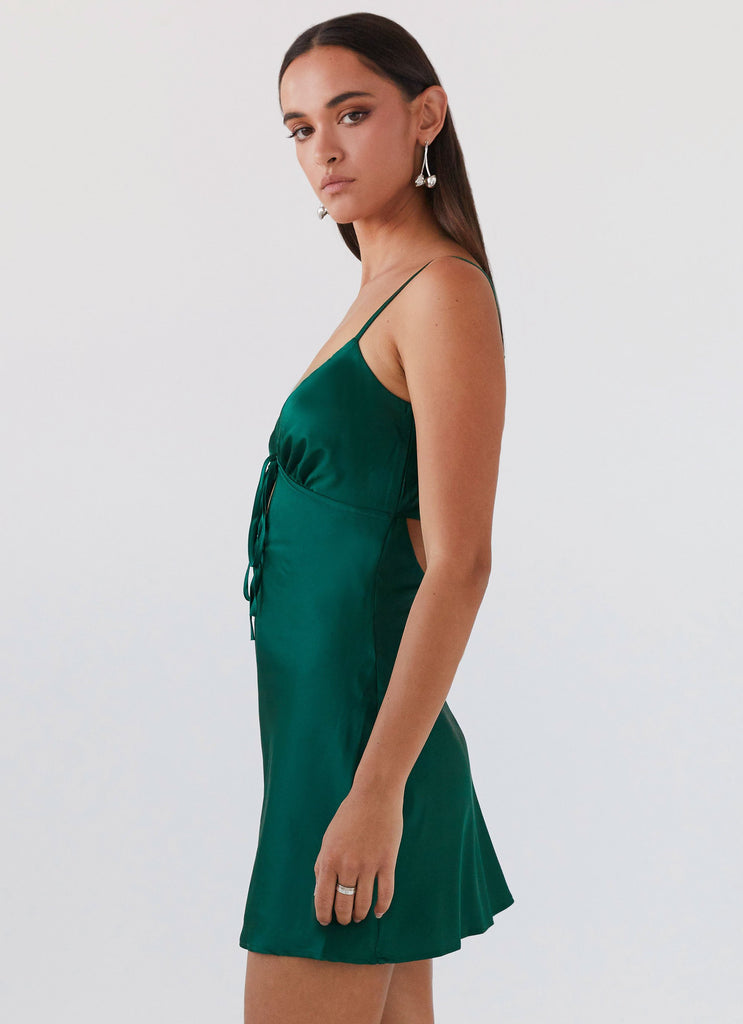 Flora Satin Mini Dress - Forest Green