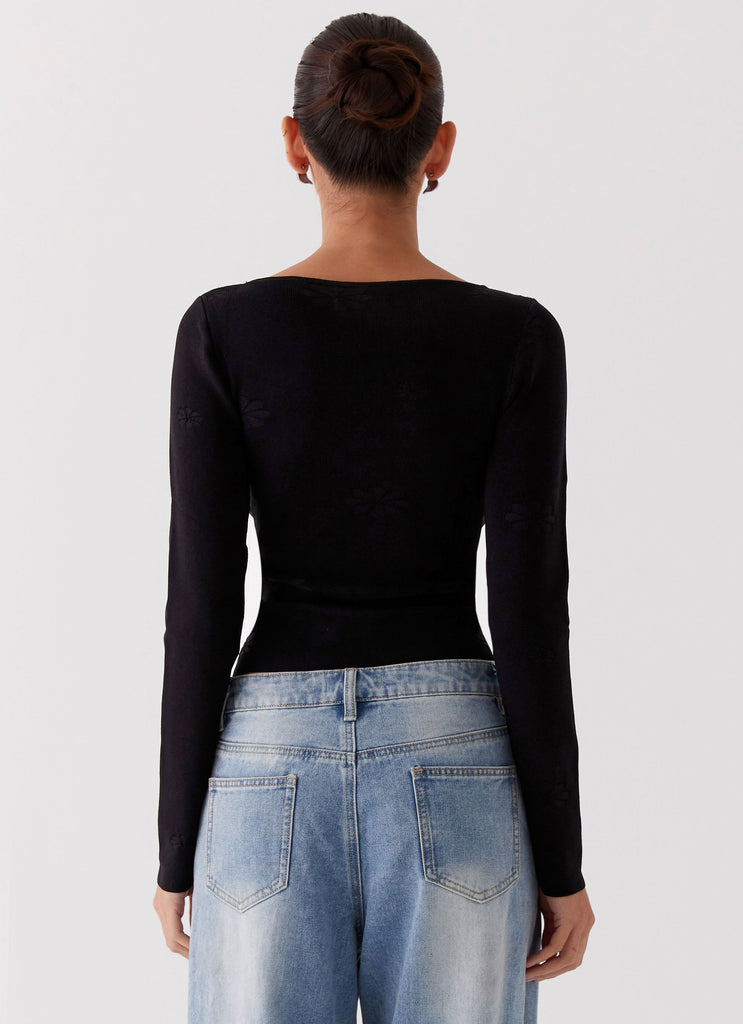 Dandelion Long Sleeve Knit Top - Black