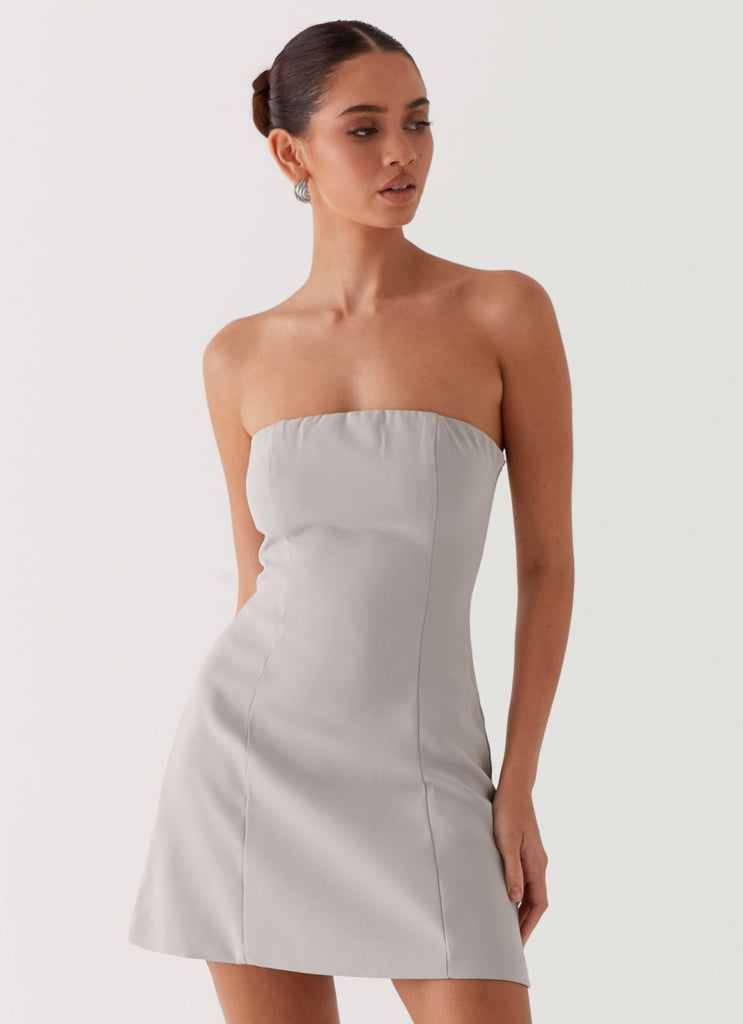 Womens Ayanna Strapless Mini Dress in the colour Grey in front of a light grey background