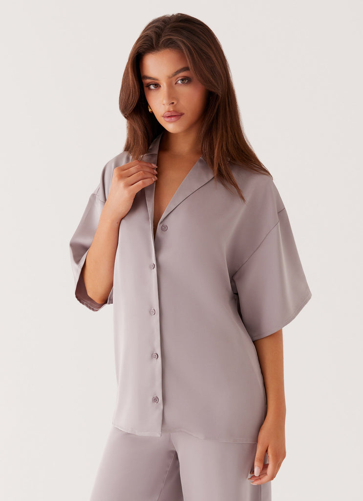 Palm Cove Satin Shirt - Grey