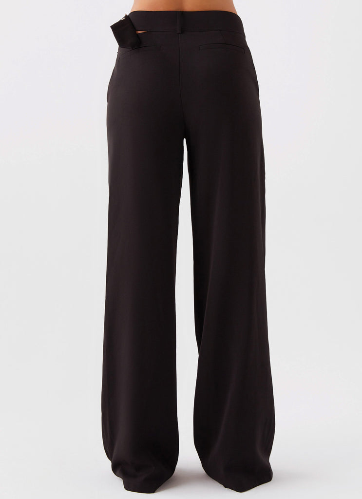 Womens The After Party Cut Out Belt Pants in the colour Black in front of a light grey background