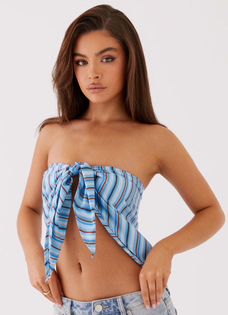 Salta Satin Scarf Top - Blue Stripe