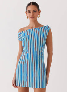 Saona Off Shoulder Mini Dress - Blue Stripe