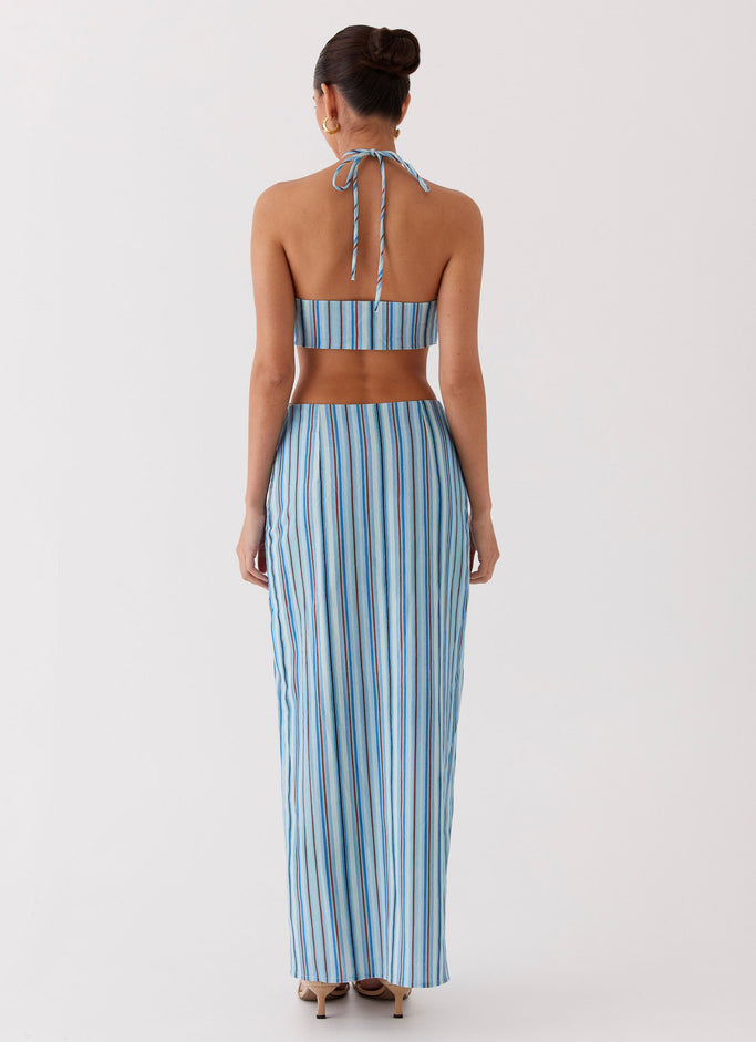 Libby Linen Maxi Dress - Blue Stripe