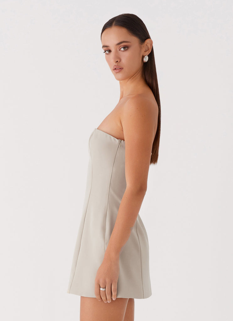 Womens Ayanna Strapless Mini Dress in the colour Beige in front of a light grey background