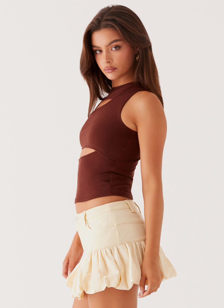 Beyond Cut Out Mesh Top - Chocolate