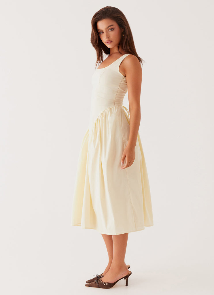 Womens Sassy Soiree Midi Dress in the colour Cream in front of a light grey background