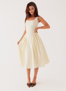 Womens Sassy Soiree Midi Dress in the colour Cream in front of a light grey background