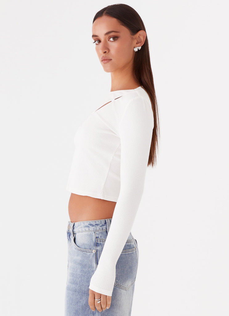 Womens Cassius Long Sleeve Top in the colour Ivory in front of a light grey background