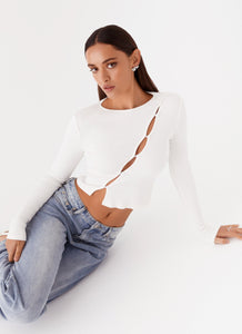 Womens Cassius Long Sleeve Top in the colour Ivory in front of a light grey background