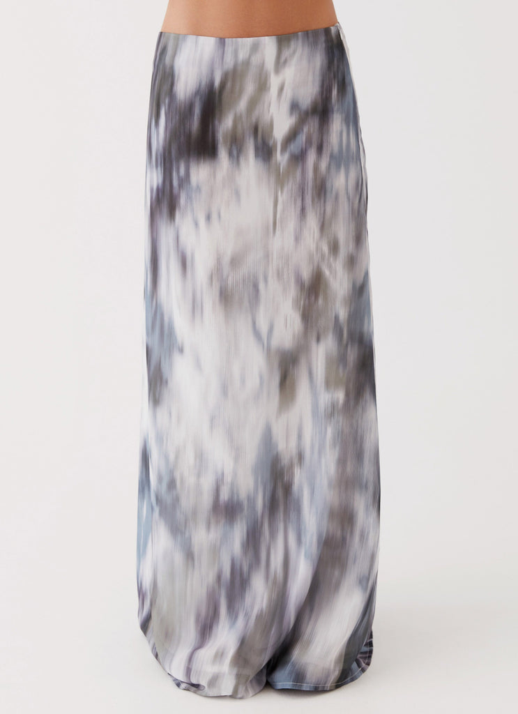 Womens Fight The Feeling Low Rise Maxi Skirt in the colour Gloom in front of a light grey background