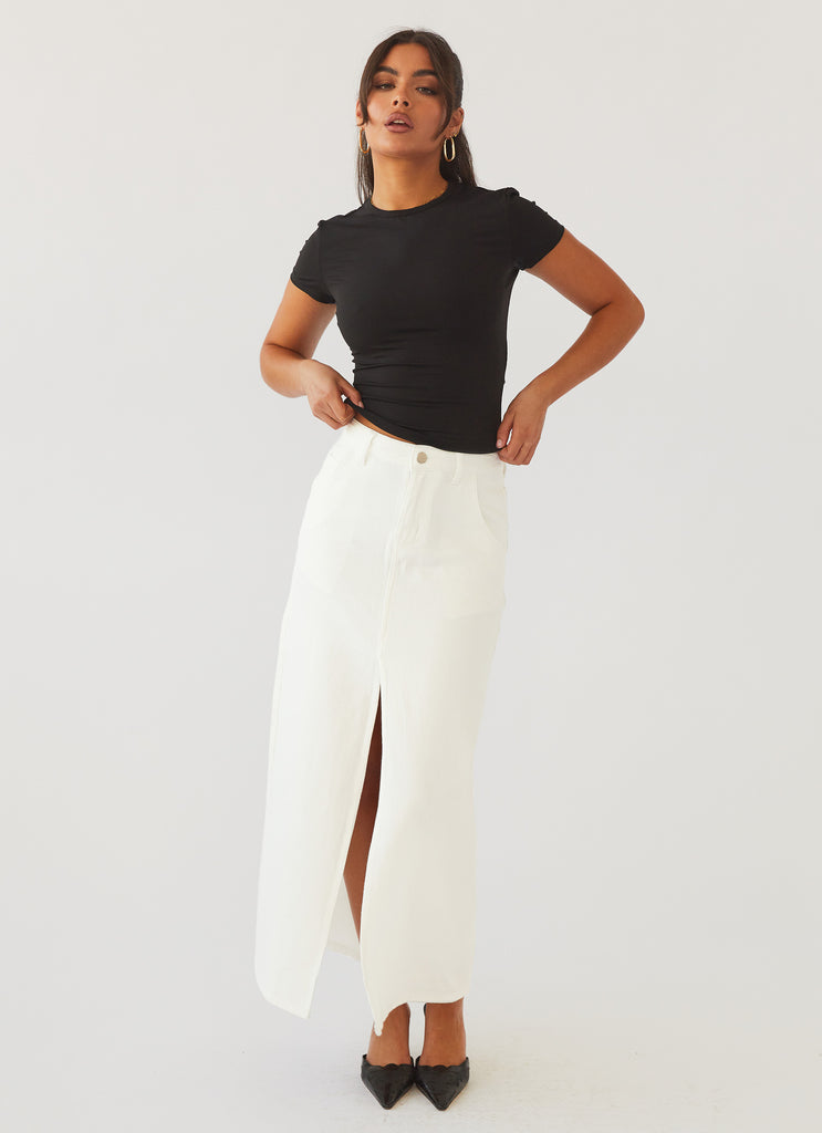 Walk This Way Denim Maxi Skirt - Bone