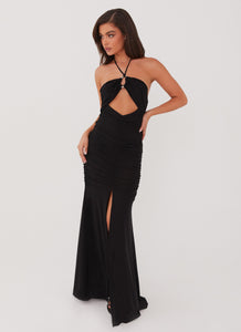 Womens Brynne Maxi Dress in the colour Black in front of a light grey background