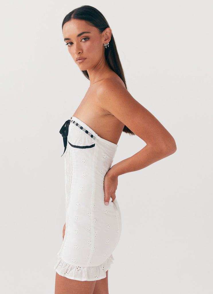 Womens Katana Mini Dress in the colour White in front of a light grey background