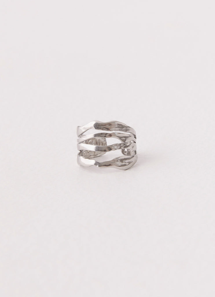 Womens Lee Structured Ring in the colour Silver in front of a light grey background