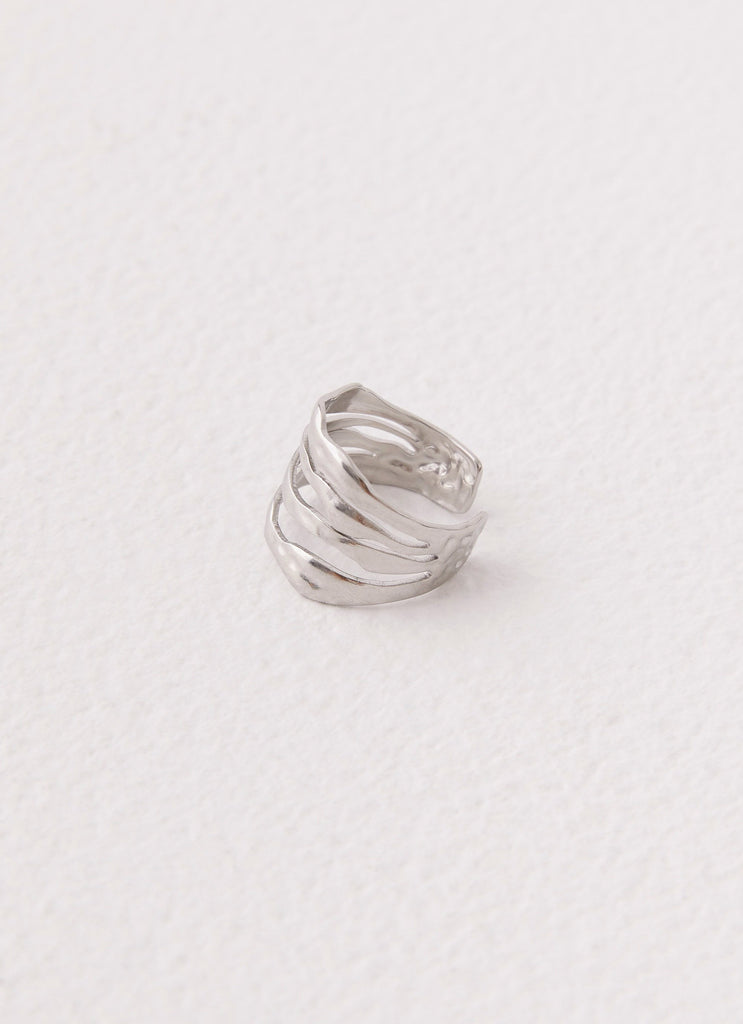 Womens Lee Structured Ring in the colour Silver in front of a light grey background