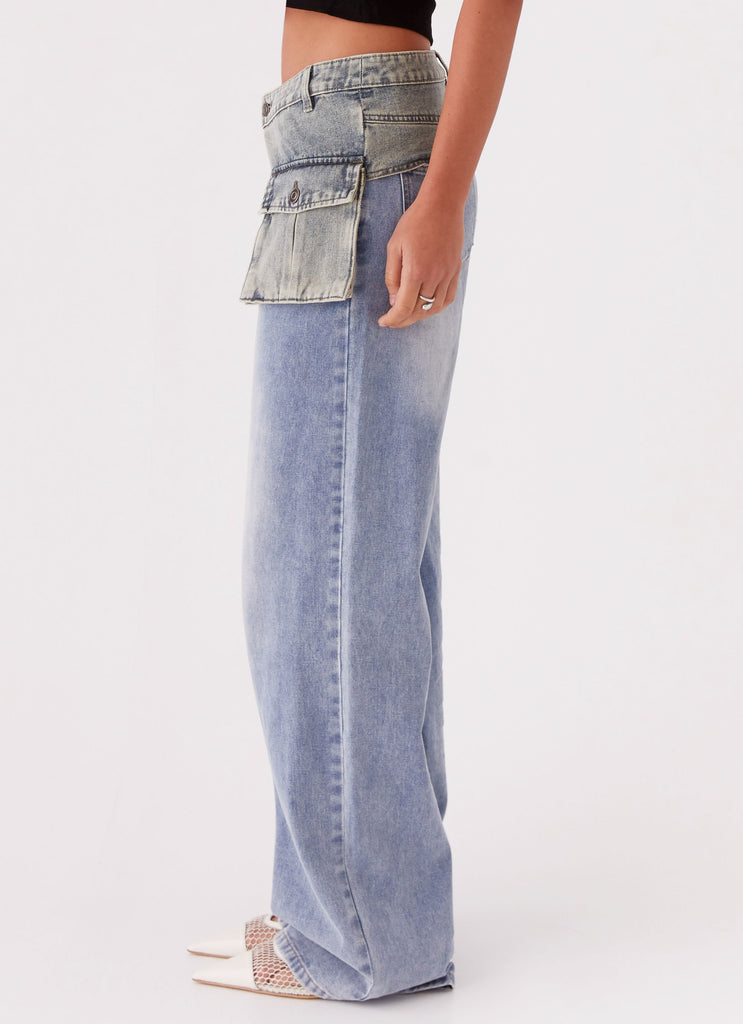 Womens West Coast Denim Belt in the colour Indigo in front of a light grey background