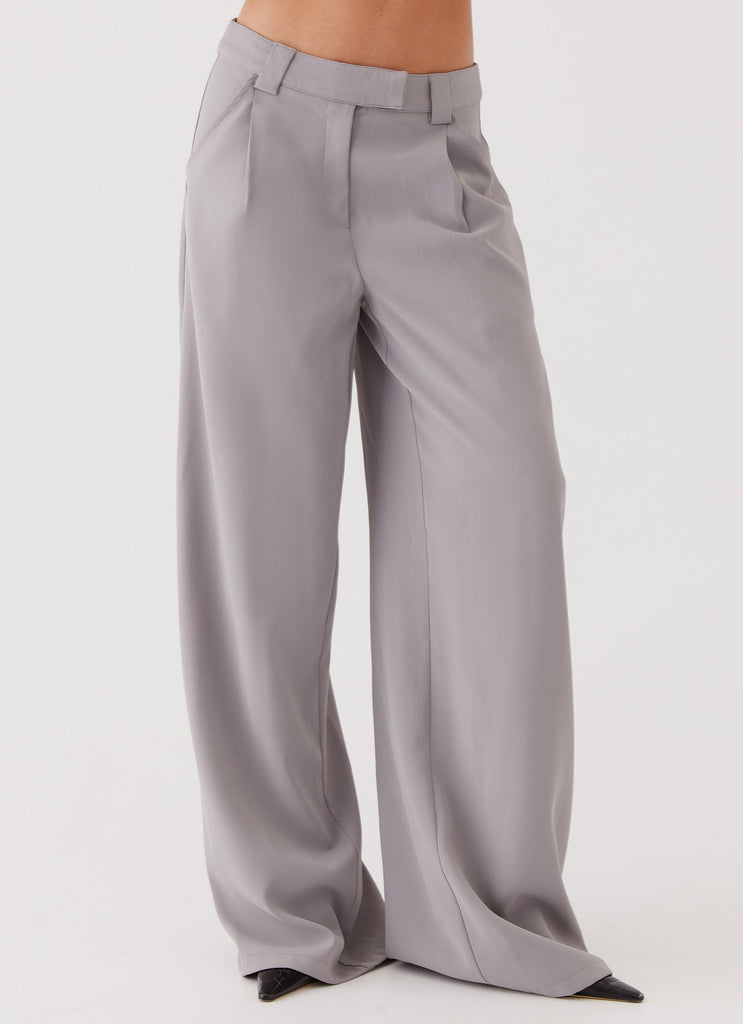 Womens Elle Wide Leg Tailored Pants in the colour Grey in front of a light grey background