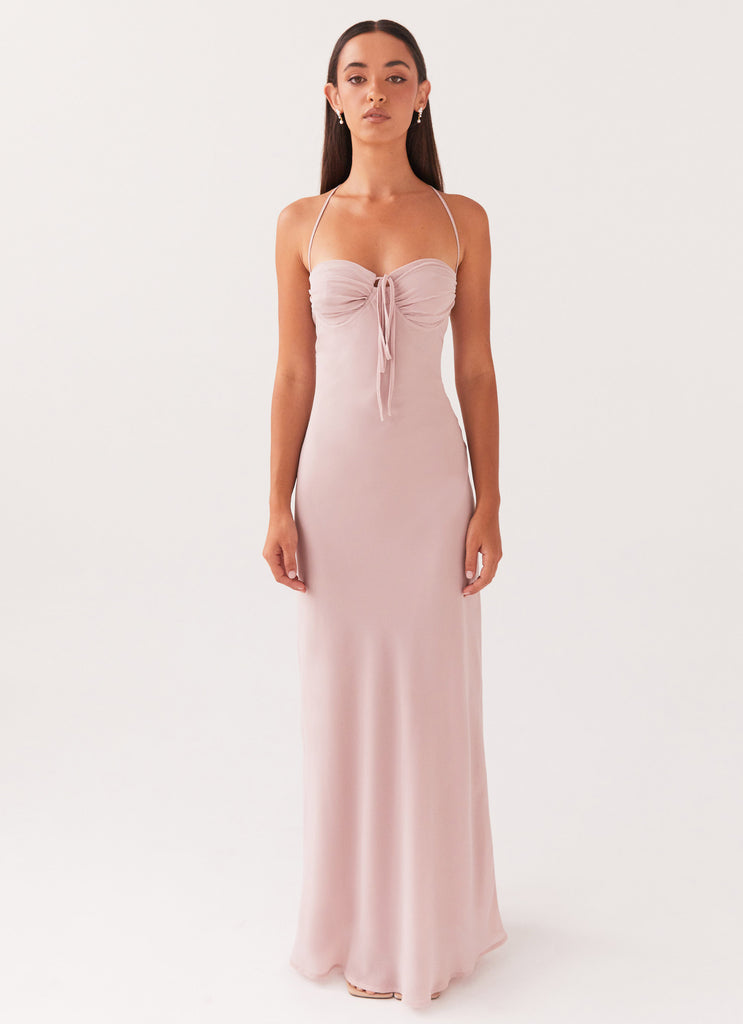 Womens Aveline Maxi Dress in the colour Mauve in front of a light grey background