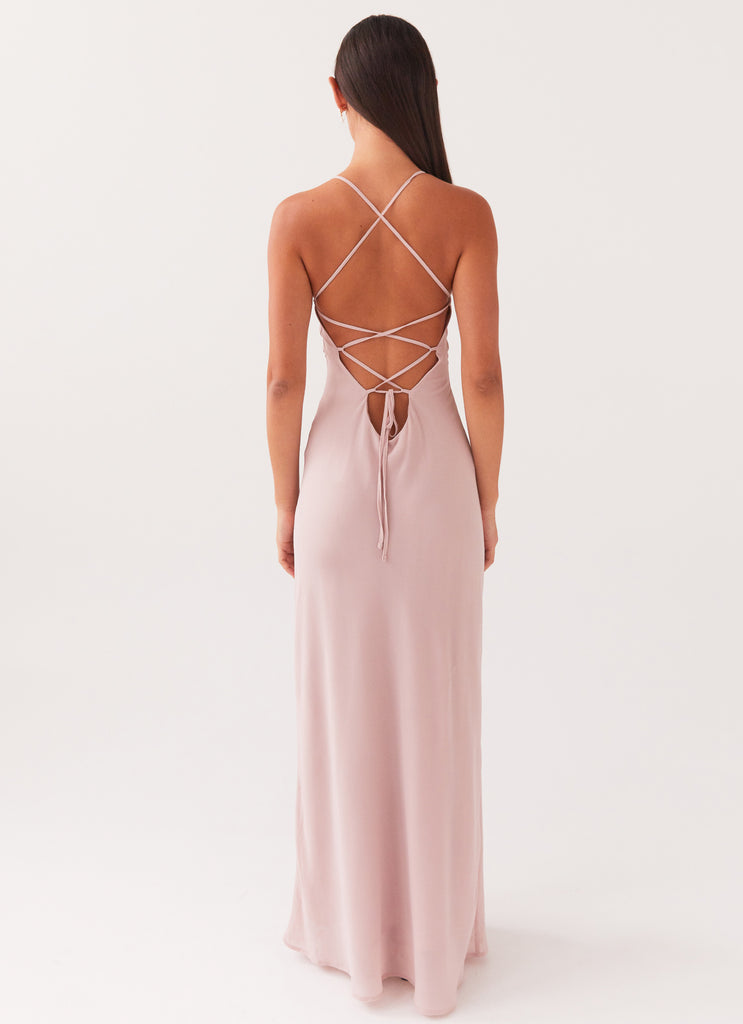 Womens Aveline Maxi Dress in the colour Mauve in front of a light grey background