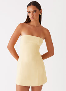 Womens Ayanna Strapless Mini Dress in the colour Yellow in front of a light grey background