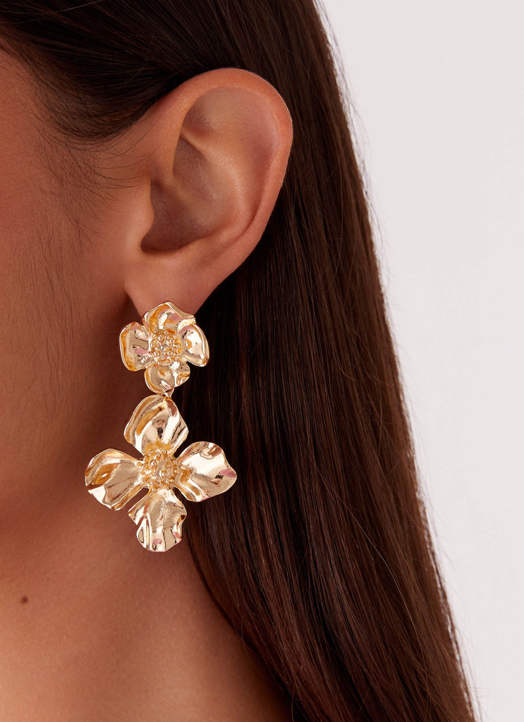 Womens LaRosa Earrings in the colour Gold in front of a light grey background