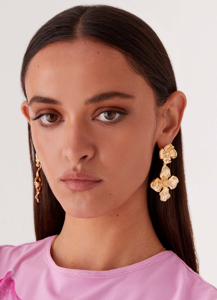 Womens LaRosa Earrings in the colour Gold in front of a light grey background