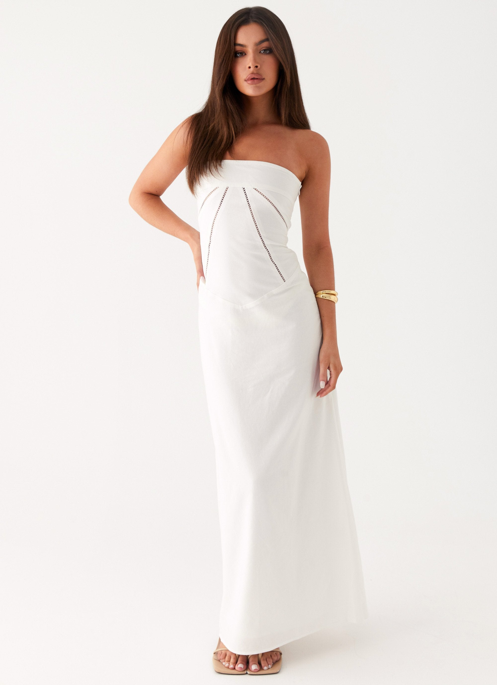 Cerisa Linen Maxi Dress - White – Peppermayo