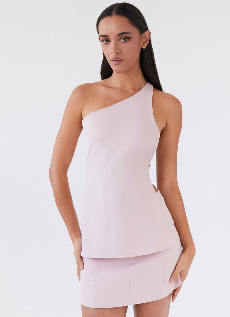 Womens Zeina One Shoulder Top in the colour Pink in front of a light grey background