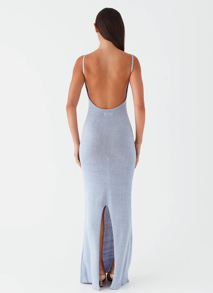 Womens Scarlett Steel Maxi Dress in the colour Powder Blue in front of a light grey background