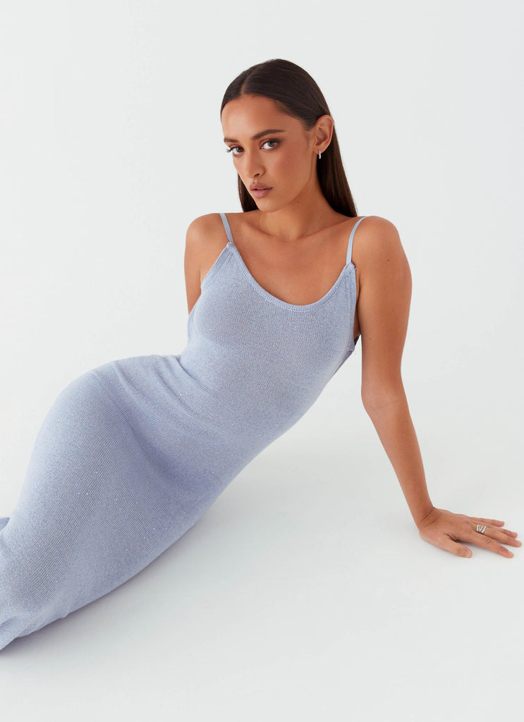 Womens Scarlett Steel Maxi Dress in the colour Powder Blue in front of a light grey background