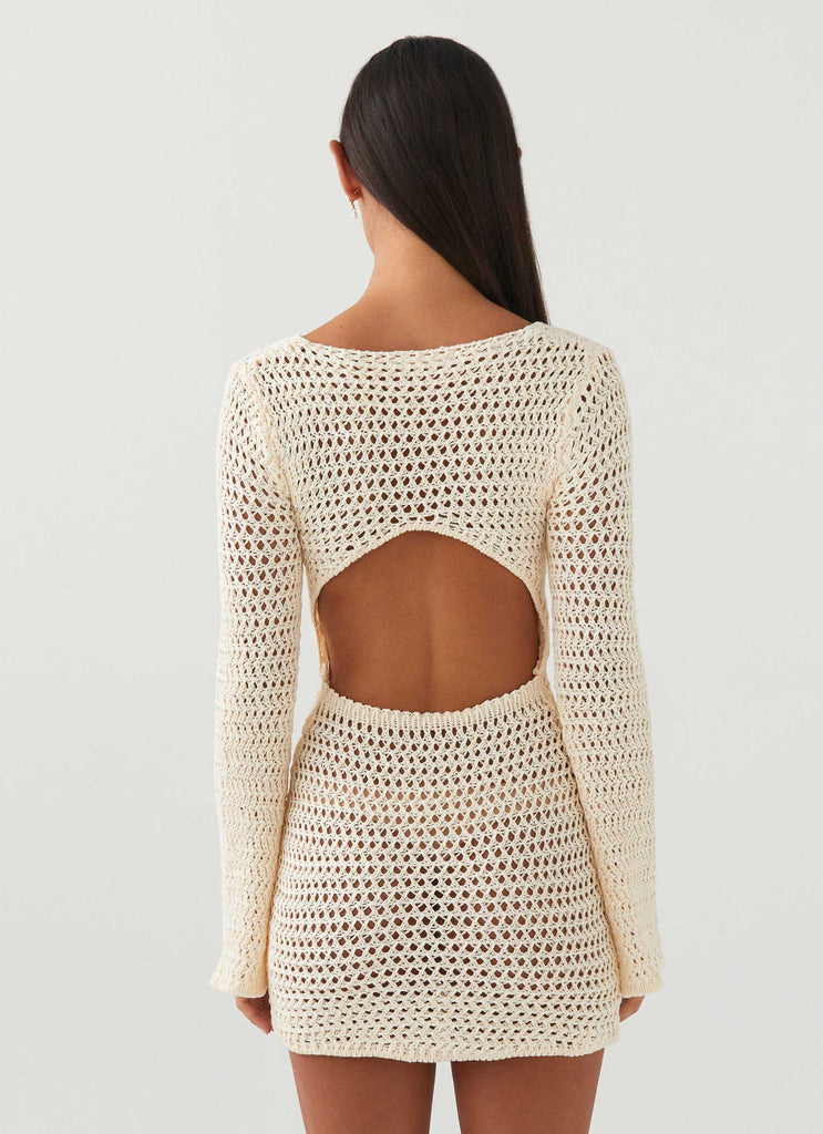 Womens Down For The Ride Crochet Mini Dress in the colour Ivory in front of a light grey background