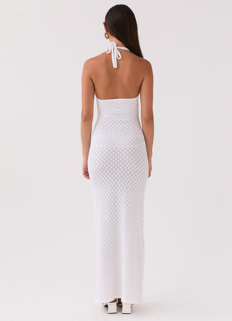 Womens Herald Angels Knit Maxi Dress in the colour White in front of a light grey background