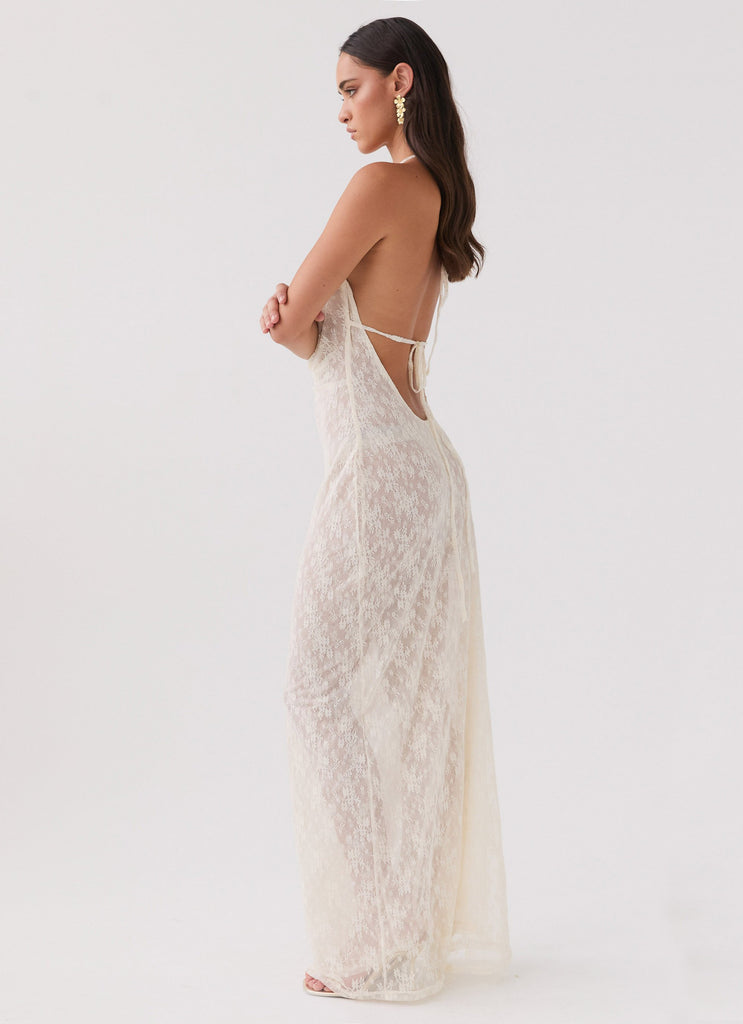 Womens Champagne Coastline Maxi Dress in the colour Ivory in front of a light grey background