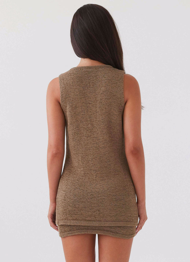 Womens Capri Glow Knit Top in the colour Khaki in front of a light grey background