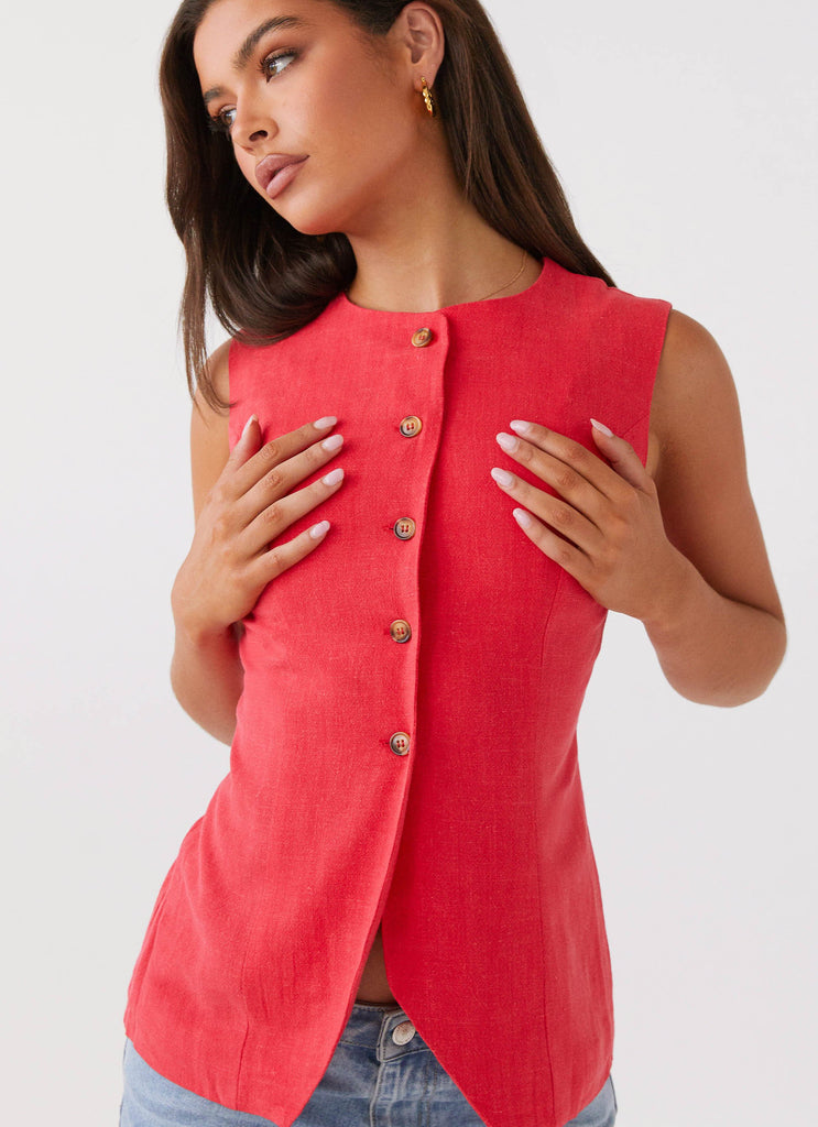 Born For Bordeaux Linen Vest - Poppy Red