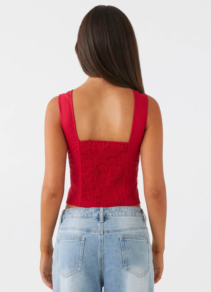 Womens A Poet's Notes Linen Top in the colour Red in front of a light grey background