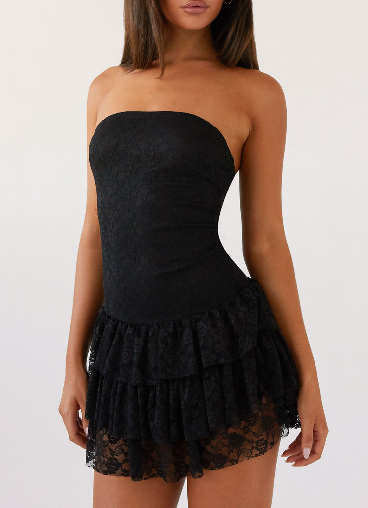 Posie Lace Tube Mini Dress - Black