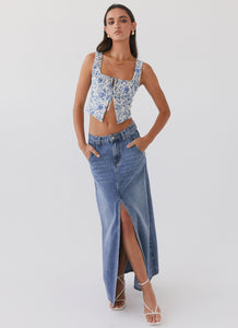 Walk This Way Denim Maxi Skirt - Blue