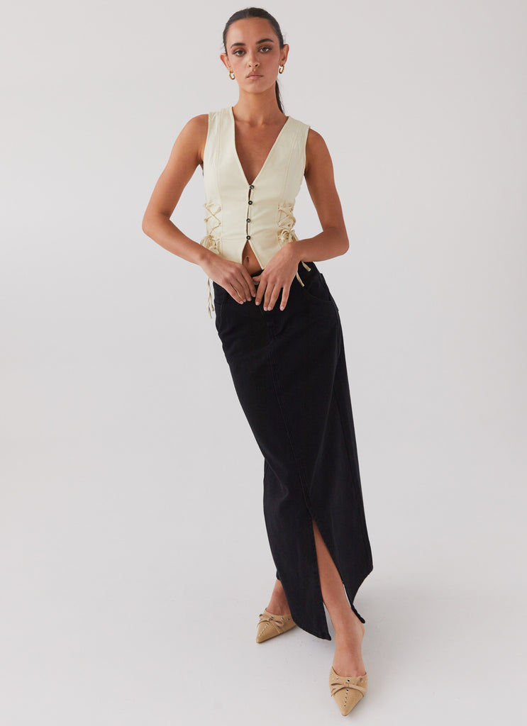 Walk This Way Denim Maxi Skirt - Black