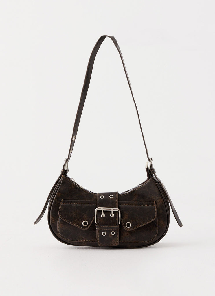 Womens Rhoda Shoulder Bag in the colour Washed Black in front of a light grey background