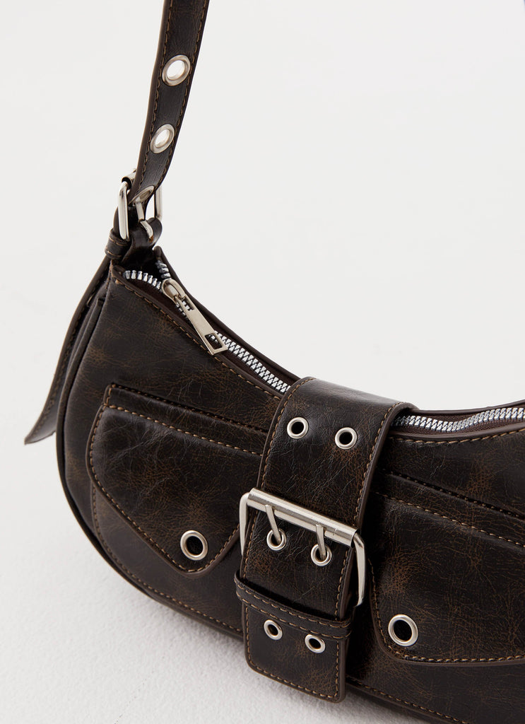 Womens Rhoda Shoulder Bag in the colour Washed Black in front of a light grey background