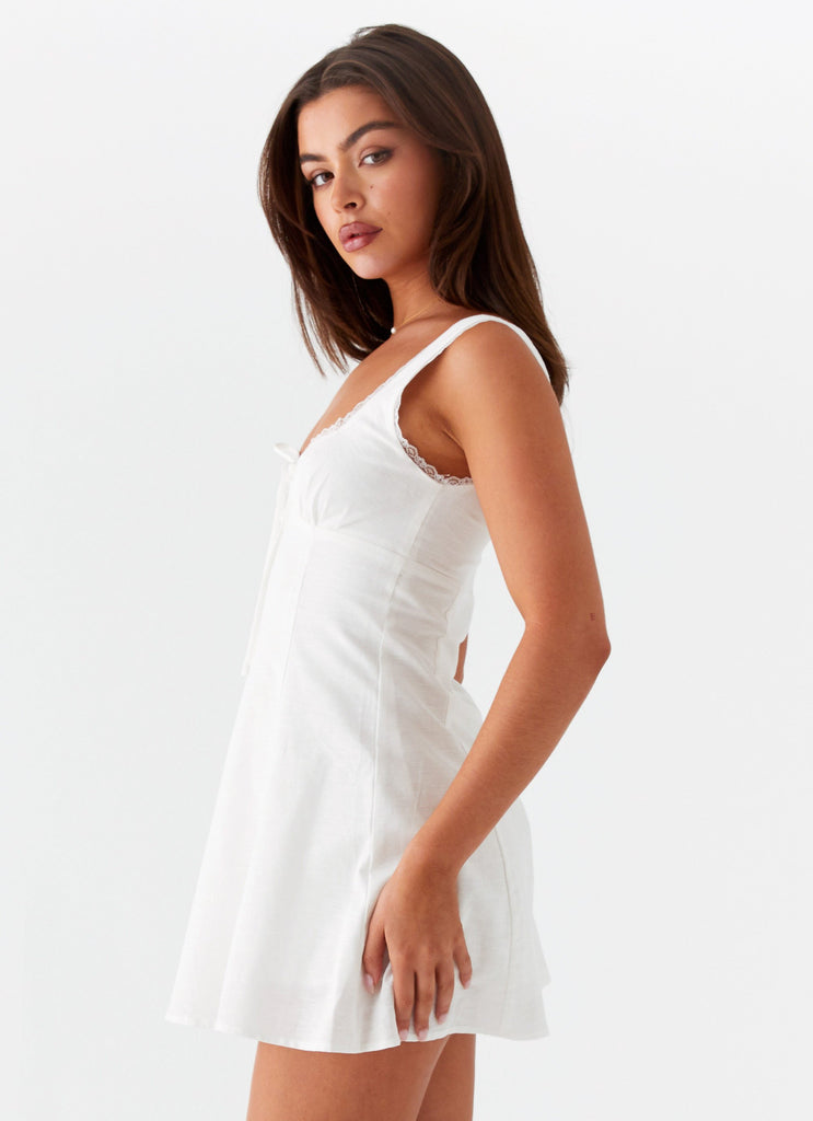 Womens Rowena Mini Dress in the colour White in front of a light grey background