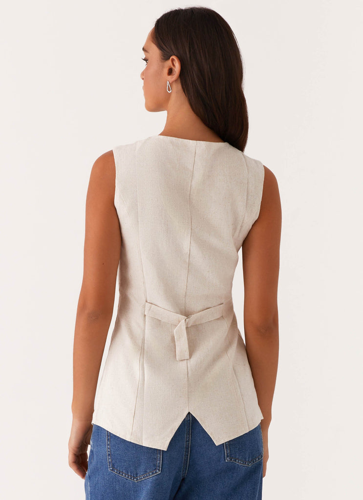 Runaway Button Tie Vest - Oatmeal