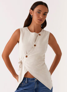 Runaway Button Tie Vest - Oatmeal