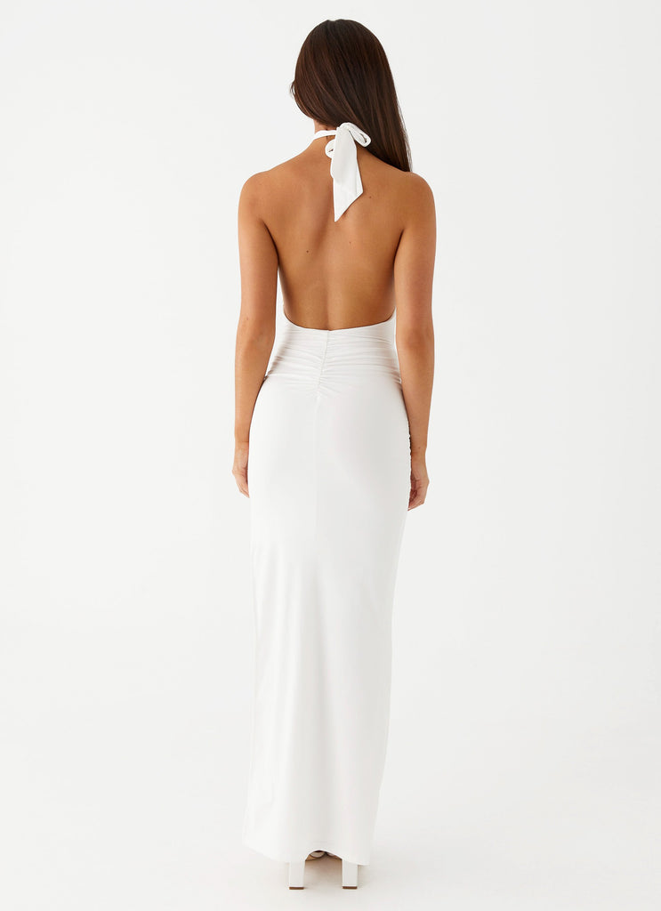 Womens Samara Halterneck Maxi Dress in the colour White in front of a light grey background